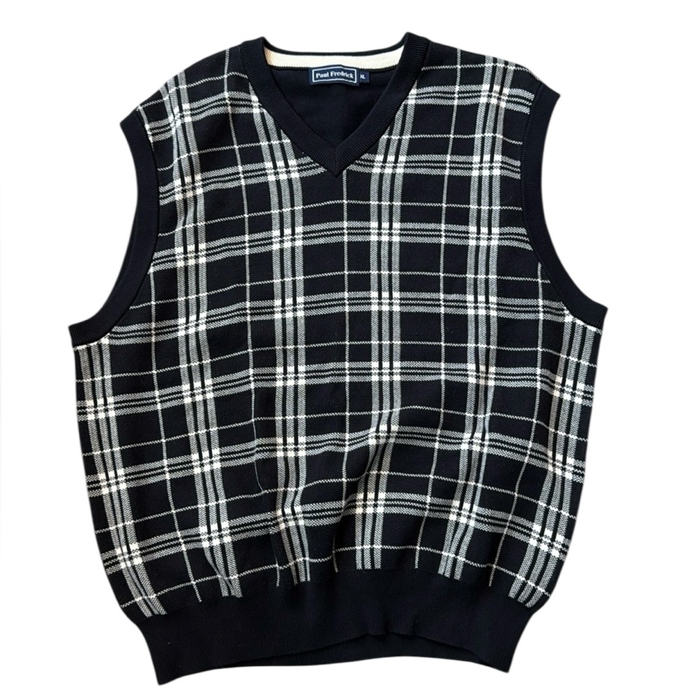 Paul Fredrick Men's cotton V-neck Vest‎ Size XL Black and White